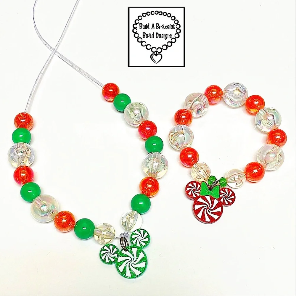 Peppermint Minnie & Mickey Necklace/Bracelet Set #minnie #disneychristmas